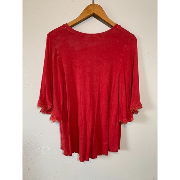Altar'd State Womens Red Blouse Boho Flair Bell Sleeves Size Small - Picture 7 of 9